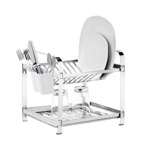 Escorredor  12 Pratos Montado Inox Com Porta Talheres Em Plástico Mak-Inox